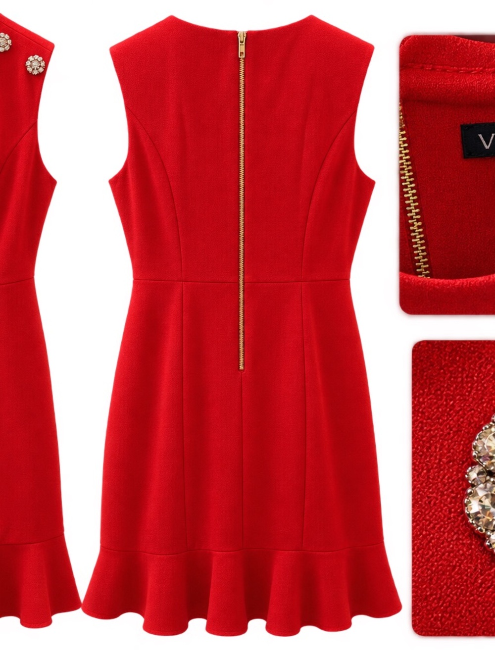 VENUS Red Sleeveless Fit-and-Flare Dress with Jeweled Accents